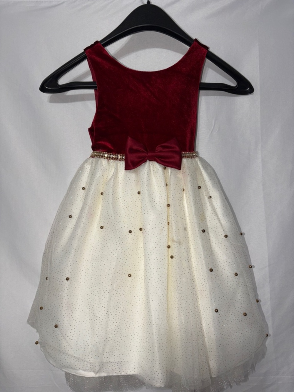 American Princess Burgundy and Ivory Velvet Tulle Dress with Bow